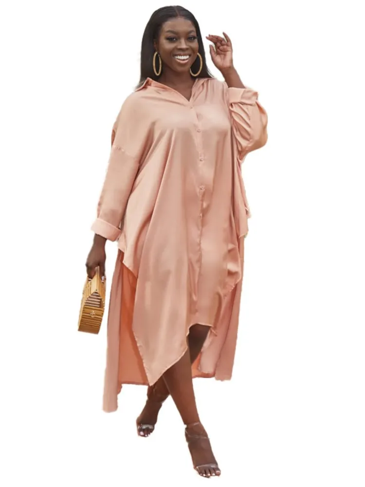 

Африканские платья для женщин, халат с отложным воротником, африканская одежда, осенняя однотонная свободная уличная одежда, повседневное ...