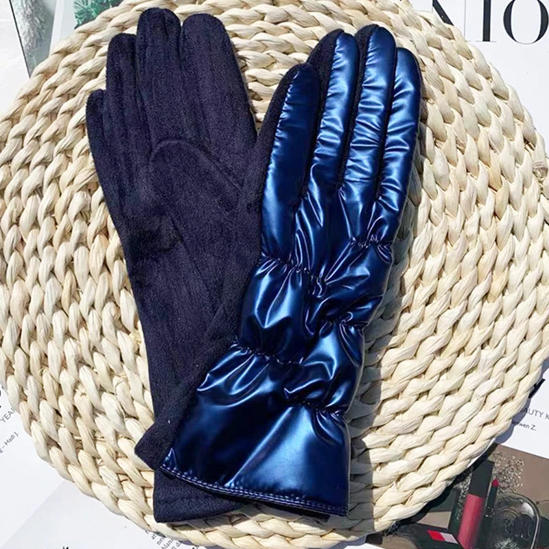 

Outdoor Winter Mittens Female Waterproof Thermal Fleece Lined Touch Screen Non-slip Full Finger Fashion Lady Gloves For Cycling