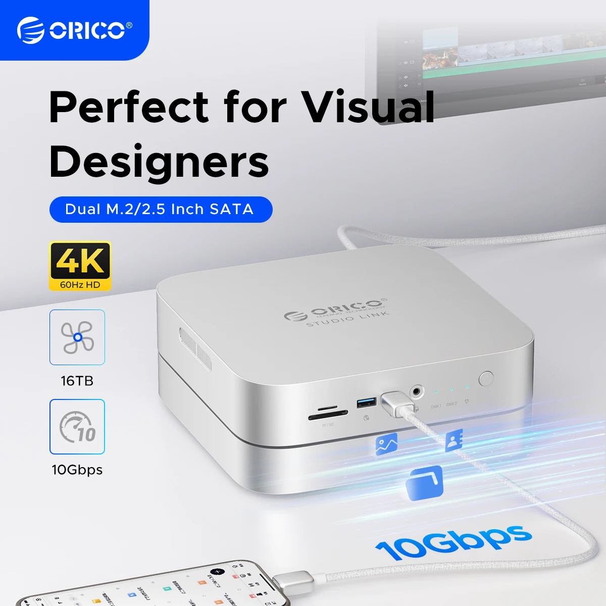 USB-кабель ORICO StudioLink USB C HUB 3 5 ′ SATA 16 ТБ NVME M.2 SSD для жесткого диска DP8K @ 30 Гц SD/TF2.0