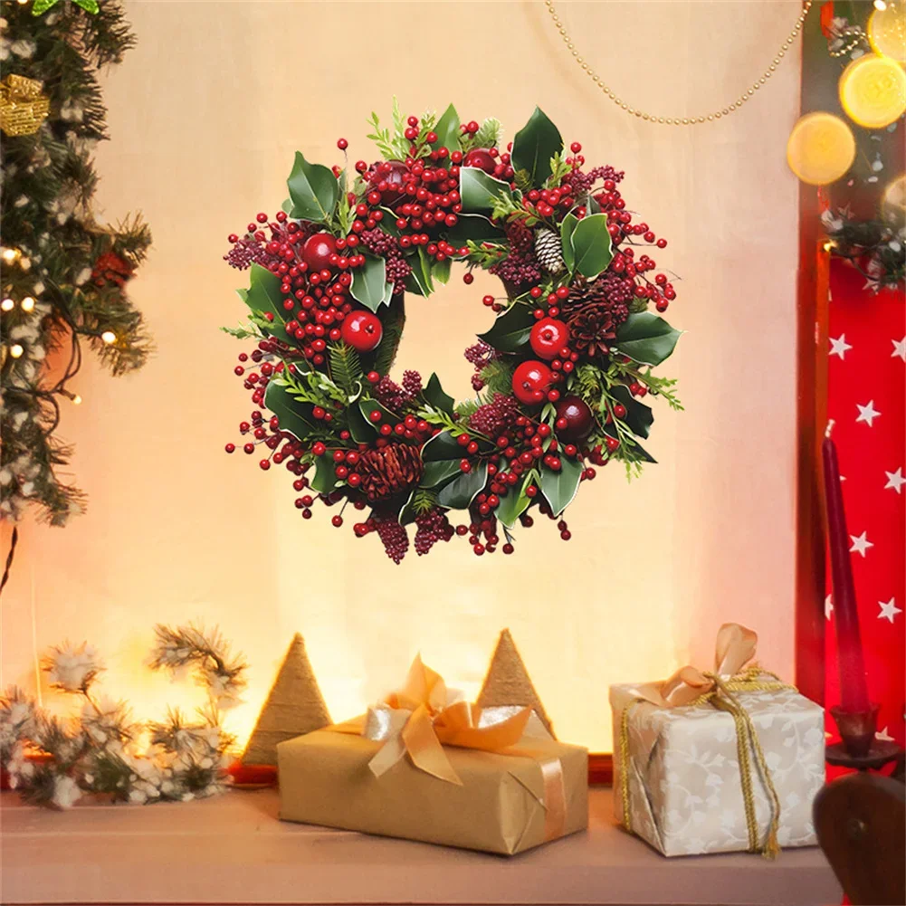 

Xmas Stickers Waterproof Wreath Pattern Wall Decals Wallpaper New Year Home Decor For Windows Mirrors Glass