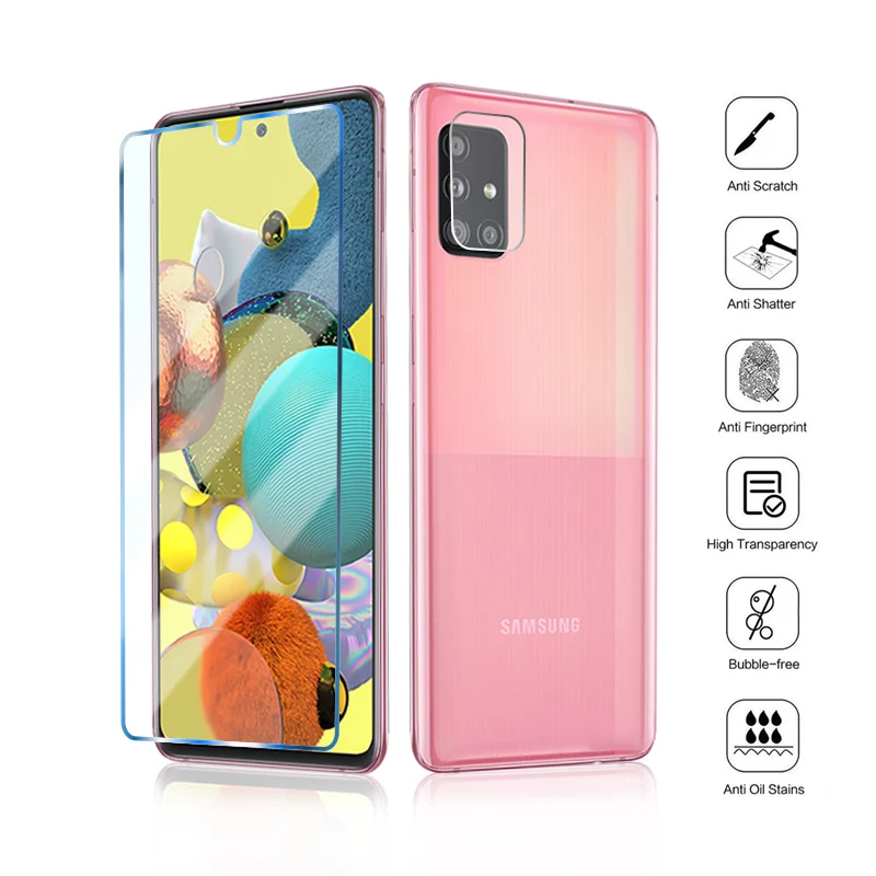 Закаленное стекло 4 в 1 для Samsung A32 A72 A42 A12 зеркальная защита объектива камеры A21S A51