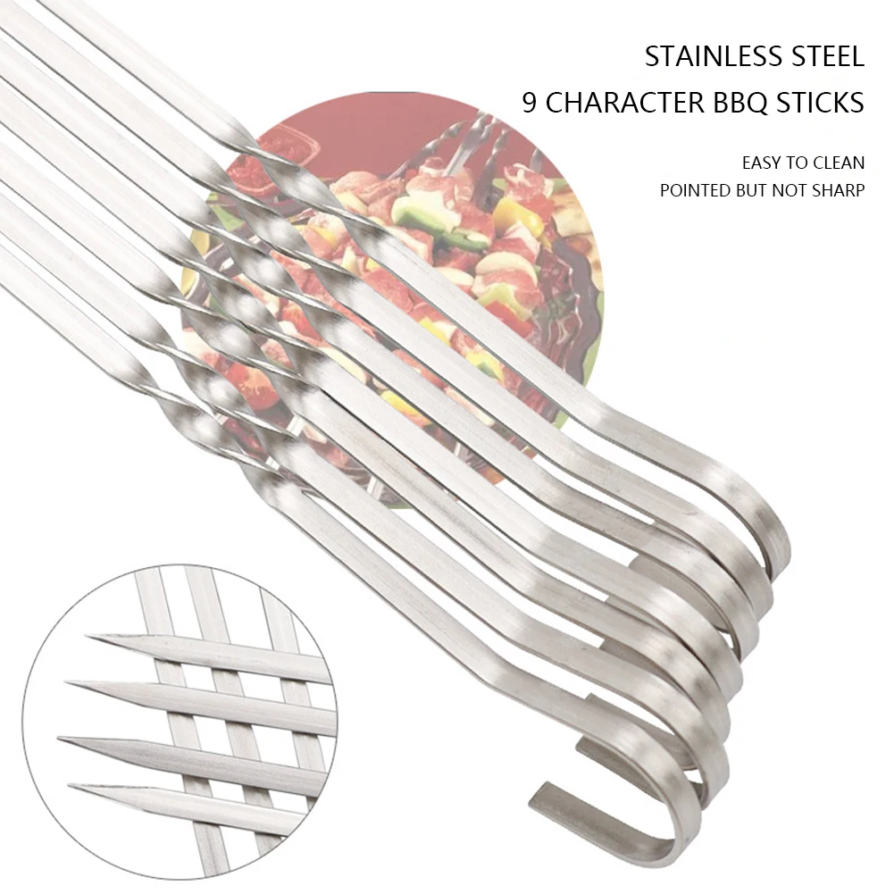 

10 шт., многоразовые Шпажки для барбекю, из нержавеющей стали