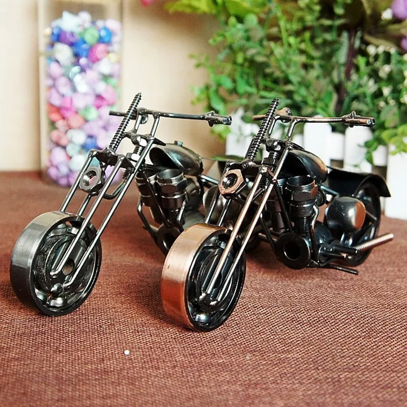 

Home Decoration Crafts Figurines Miniatures Motor Figurine Metal Handmade Iron Motorbike Prop Vintage Home Decor Kid Toy