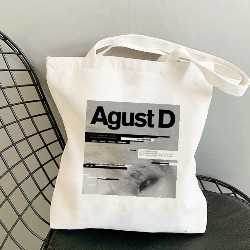 

Модная забавная сумка для покупок Agust D, Симпатичные холщовые сумки на плечо в стиле Харадзюку, вместительный стильный бумажник