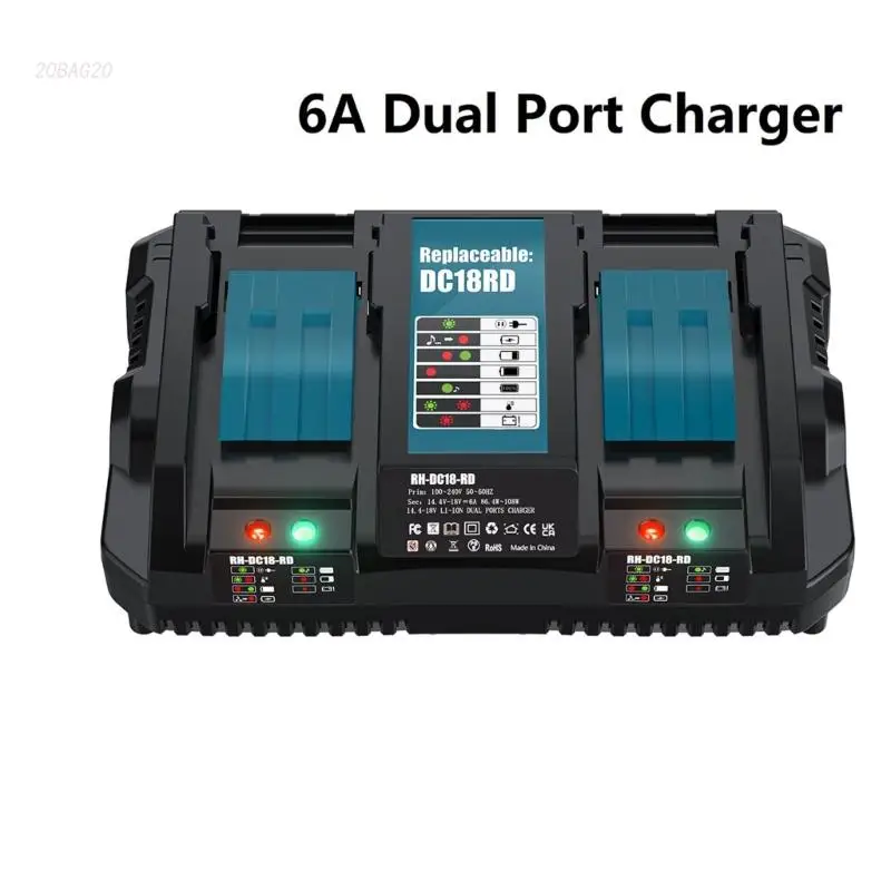 

Li-ion Battery Charger for Charger 18V 14.4V BL1430 BL1830 DC18RD Power Tool 6A Charging Current US/EU/UK/AU Plug