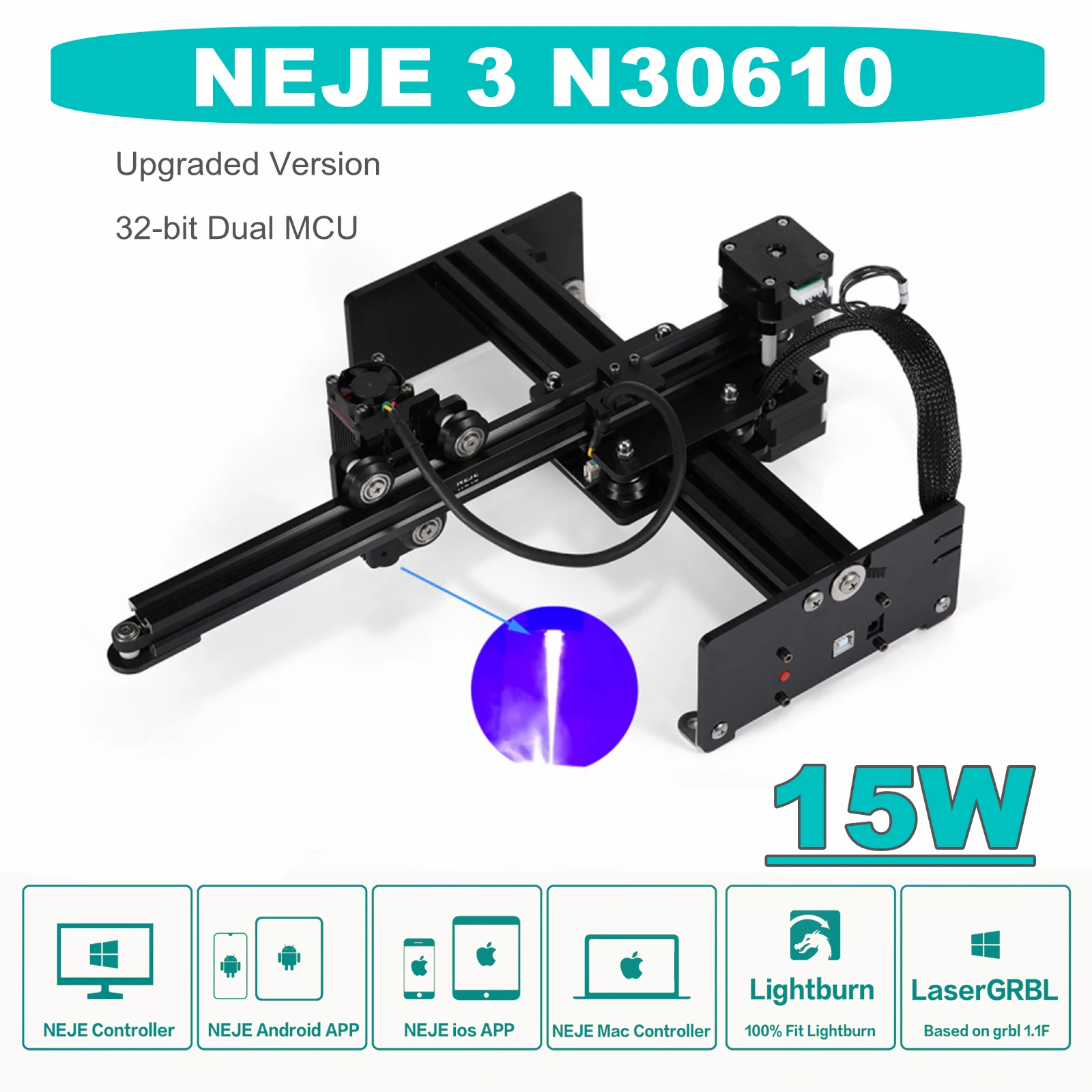 NEJE 3 N30610 15W CNC Laser Engraver Wood Cutting Machine Wireless APP Control Router MDF/Leather Engraving Lightburn - купить по