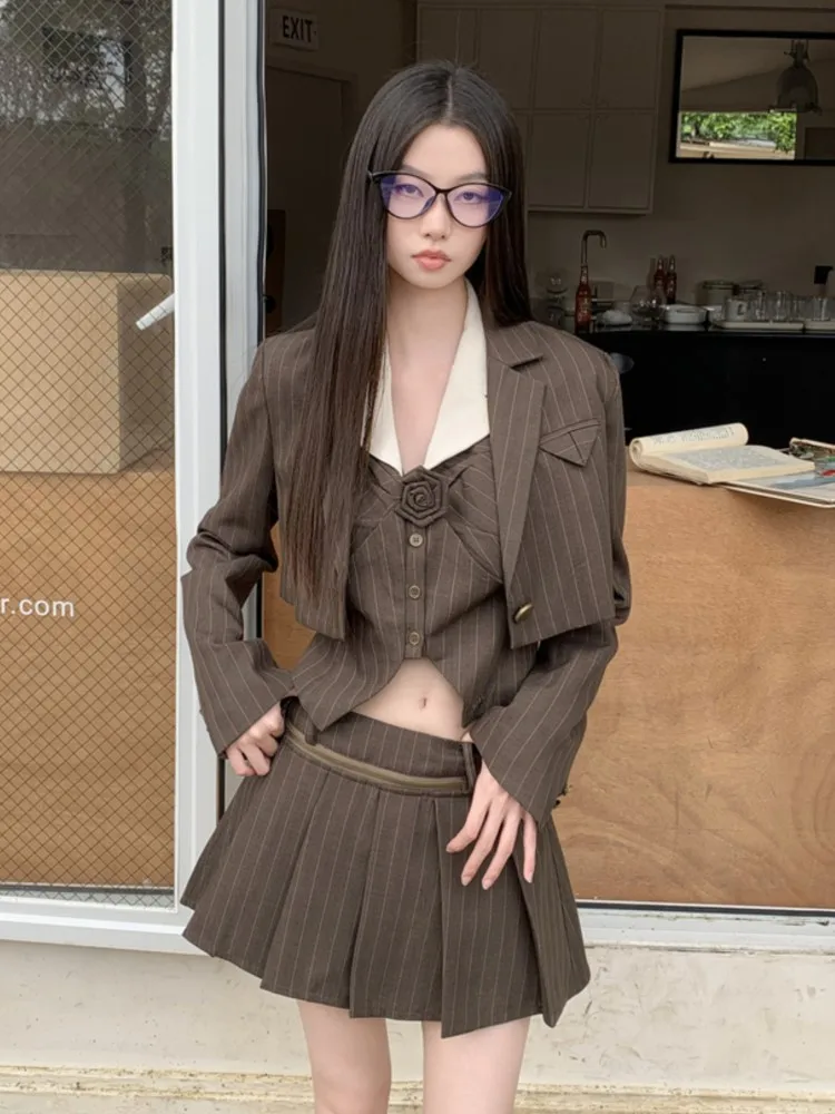 Женский винтажный комплект из 3 предметов короткий жилет с длинным рукавом и