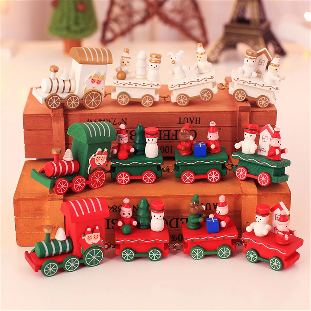 

Рождественское деревянное украшение для поезда, детские игрушки с Санта-Клаусом, снеговиком, медведем, украшение на новый год для детей, под...