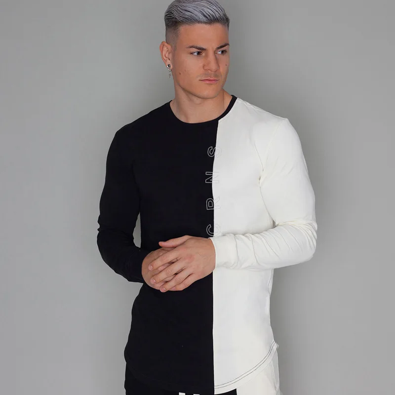 

Men's Running T-Shirts Long Sleeve Microfiber Stretch Patchwork Workout Clothes Sports Casual Wear Male Workout Jogging Gym Tops