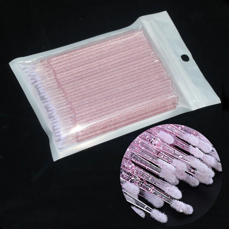 

100PCS Disposable Crystal Eyelashes Microbrush Mascara Wands Applicator Cotton Swab Eyelash Extension Tools Makeup Brushes