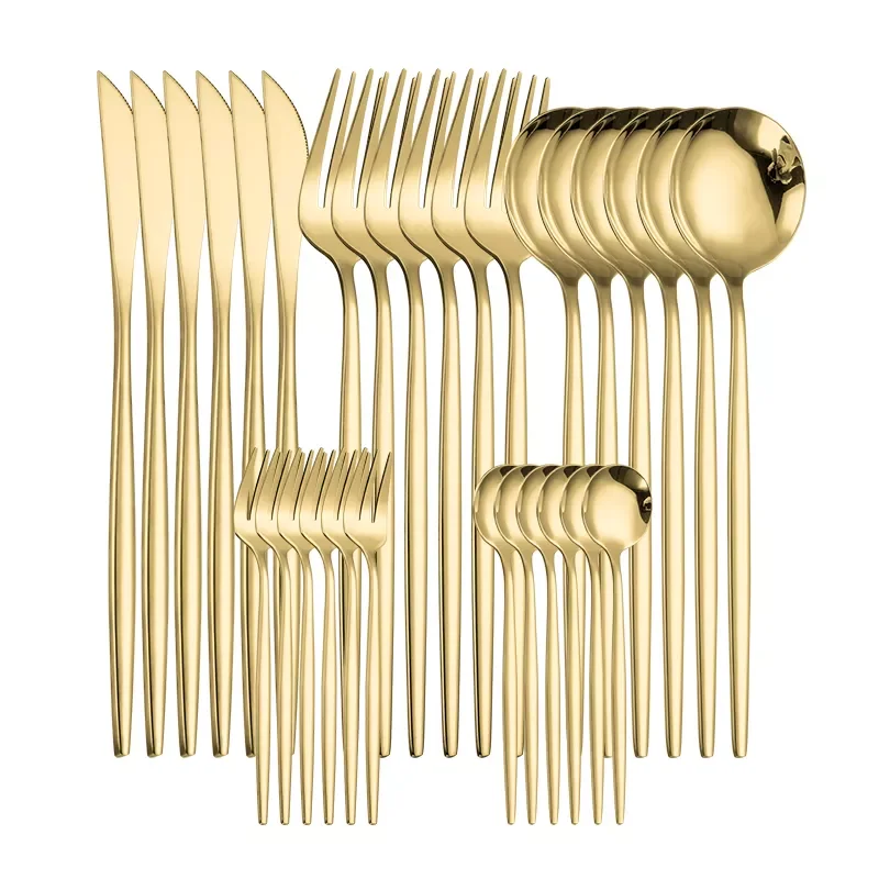 

30 PCS Gold Cutlery Set Stainless Steel Golden Knive Fork Spoon Cutlery Sets Kitchen Tableware Silver Dinnerware Nordic Style