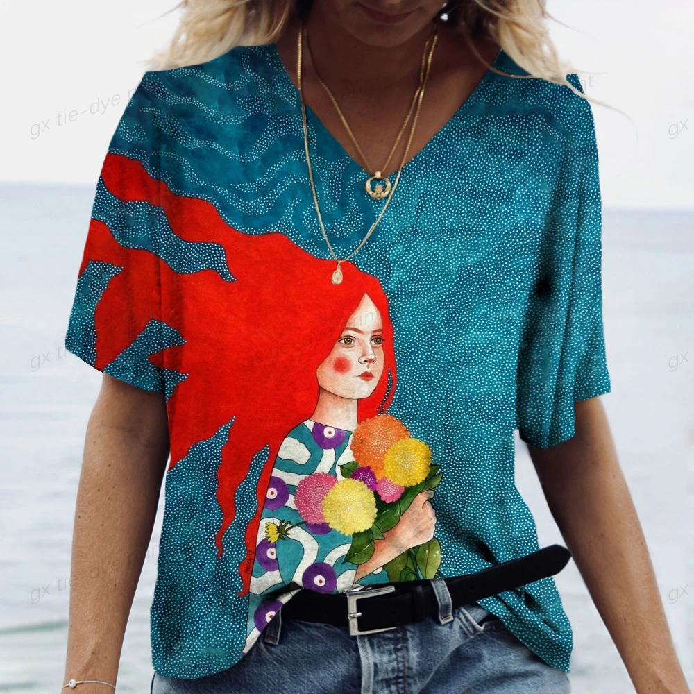 

Summer Women's Everyday V- Neck New Fashion Women Printing T-Shirt Casual Tee Shirt Elegance 2023 Fashion Loose Size Tops