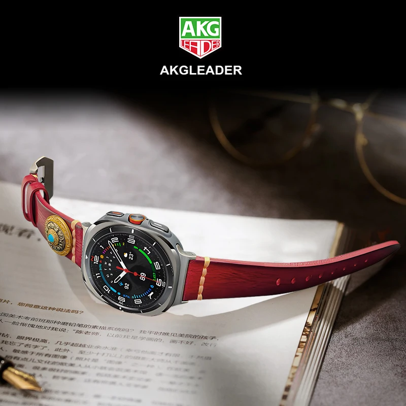 Кожаный ремешок AKGLEADER с вращающимся верхом для Samsung Galaxy Watch 7 Ultra 47 мм мужской