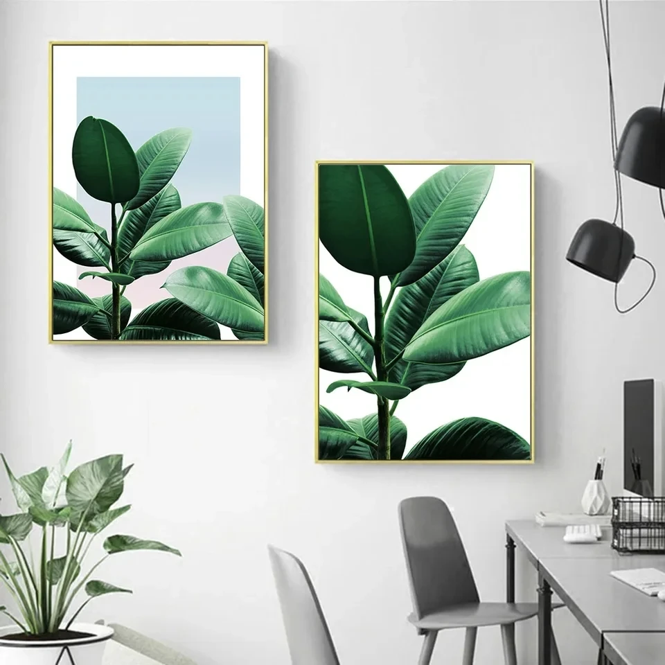 Зеленые большие листья дневного света простое искусство свежий зеленый отель