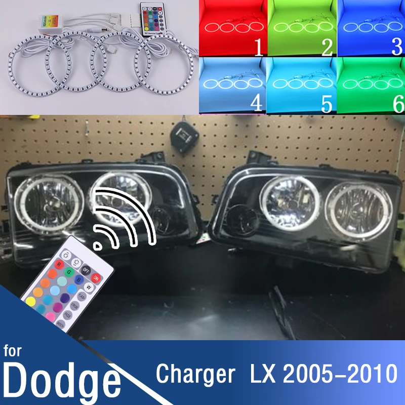 Car Angel Eyes Rings Led Car Headlight DRL Daytime Running Light for Dodge Charger  LX 2005-2010  RGB multi-color Remote Control