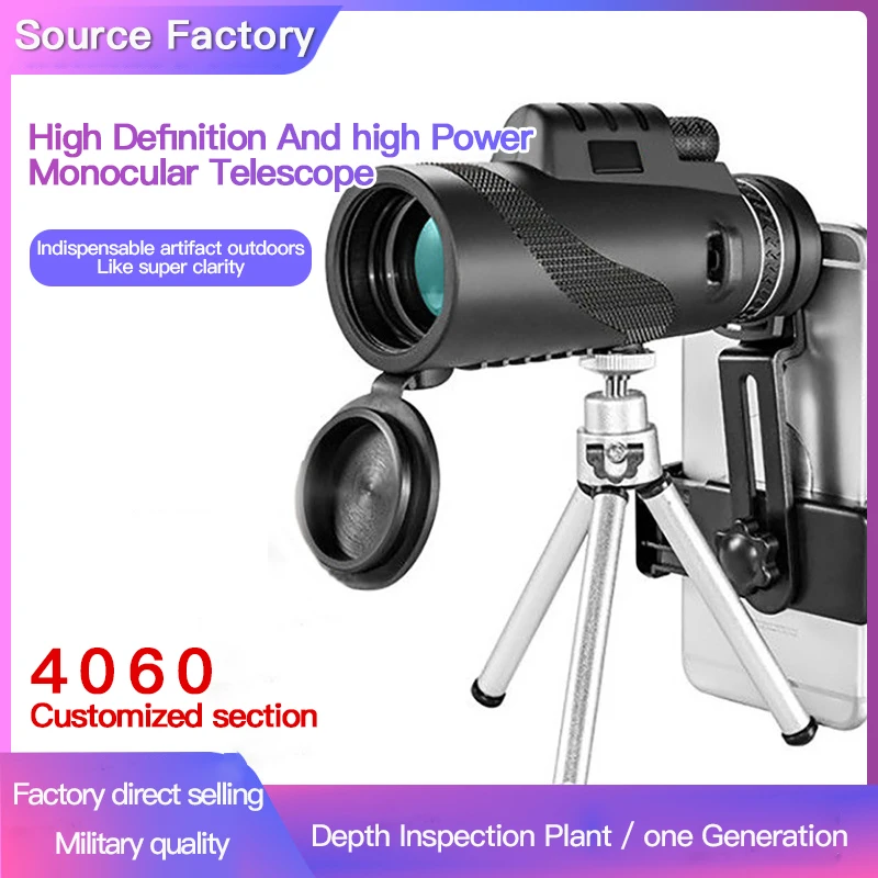 

New 40X60 Zoom Optical HD Lens Monocular Telescope+ Tripod+ Clip Optical HD Lens Monocular For Smart Phone US wholesale