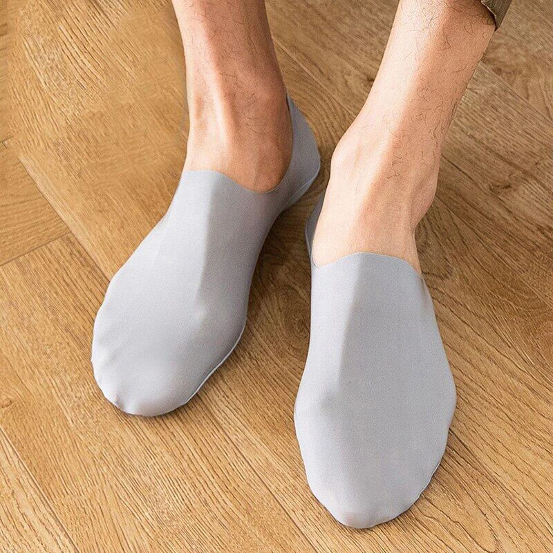 Summer No Trace Ice Silk Invisible Socks for Men Casual Solid Silicone Non-slip Breathable Comfortable Cotton Bottom Sock 1 pair