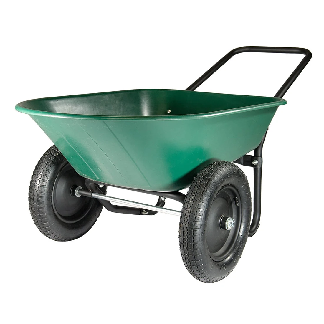 

2 Tire Wheelbarrow Garden Cart Dual-Wheel Home Utility Yard Wheelbarrow Bracket Stand for Lawn Gardening Green