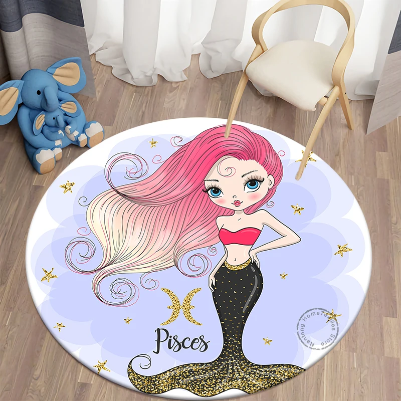

Twelve Constellations Girl Kawaii Printed Round Carpet Children's Living Room Mat Floor Mat Bedroom Non Slip Mat New Year Gift