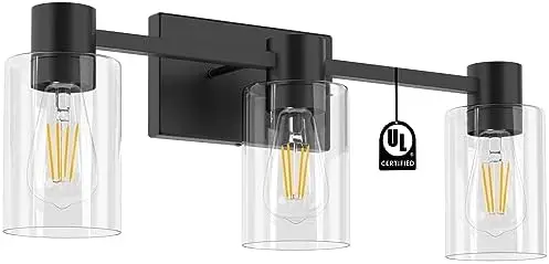 

Modern Vanity Light Fixtures Over Mirror, Matte Black Bathroom Light Fixtures, Vanity Lights, Sconce with Clear Glass Shade for