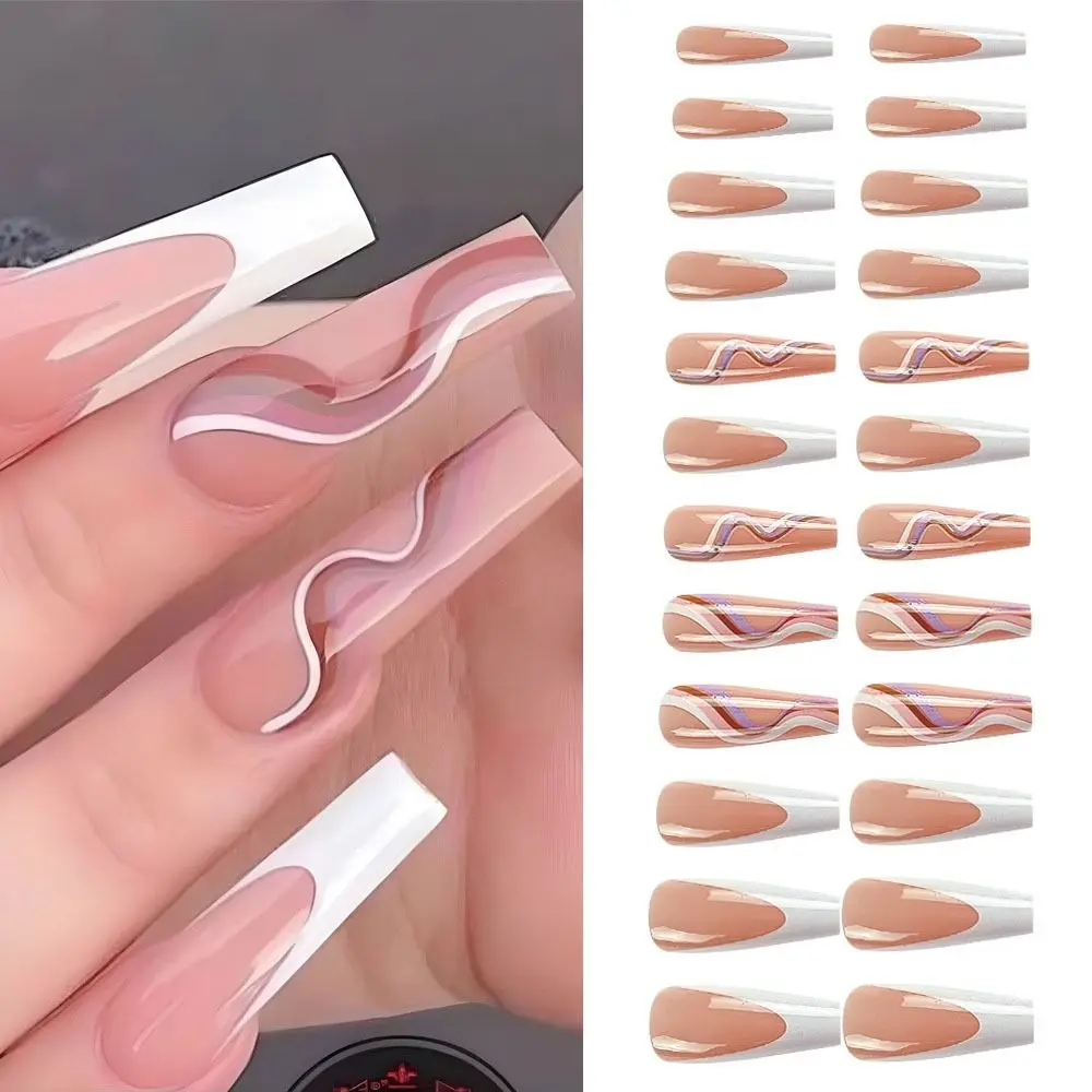 

24pcs Manicure DIY Full Cover Detachable Wavy Ballerina Fake Nails Long French