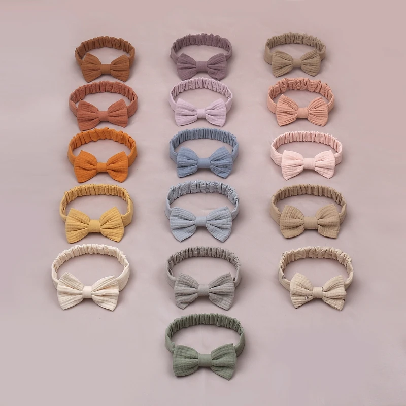 

Baby Girls Elastic Bows Headband Stretchy Knot Handmade Fashion Princess Hair Bows Soft Cotton Solid Color Hair Bands