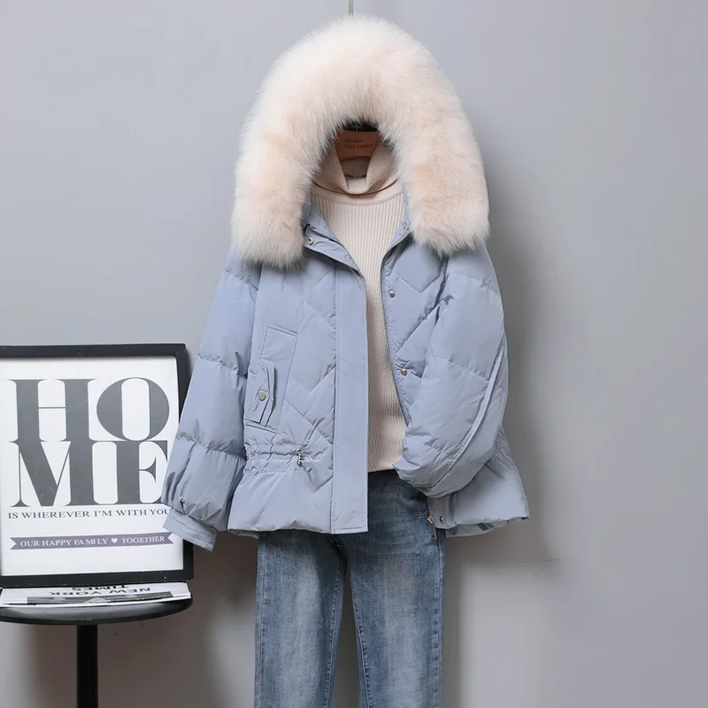 New Women Fox Fur Collar Down Jacket Casual Style Autumn Winter Coats And Parkas Female Outwear