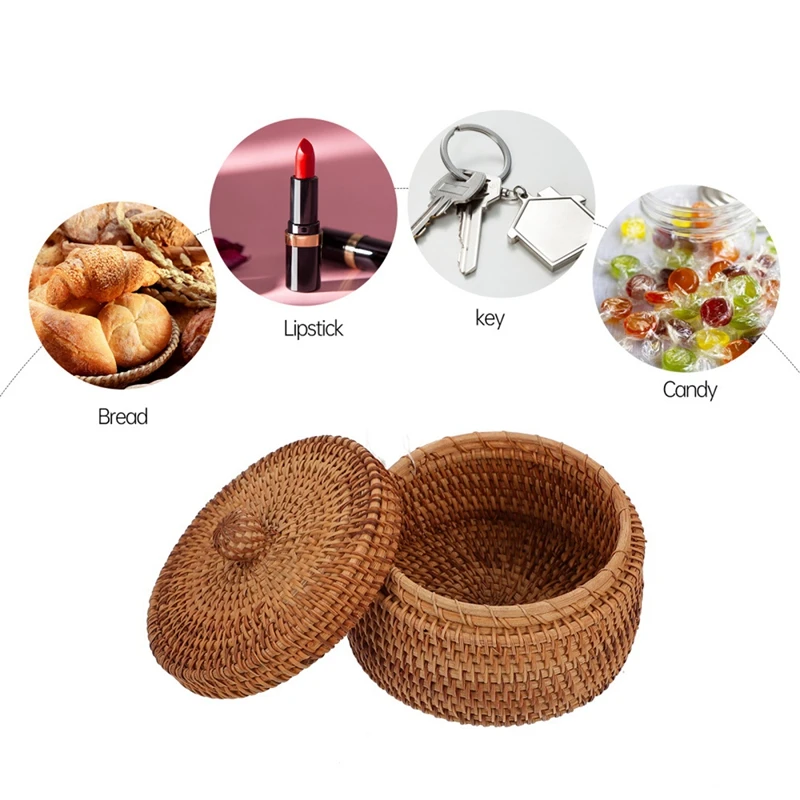 

Rattan Box Basket Natural Snack Storage Box Hand-Woven Rattan Round Box With Lid For Home Decor