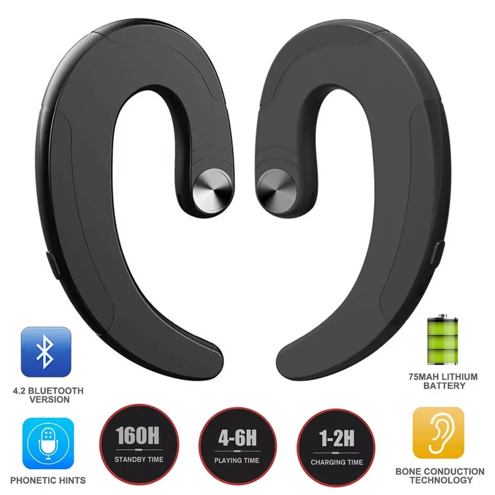 

Wireless Bluetooth Headset HBQ Exquisite Earphone Hook Earbuds Handsfree Headphone Bone Conduction Earphones with Mic Vitog YYK