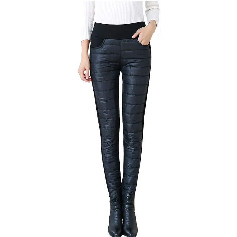 

Women's Casual Leggings Outwear Female Pants Thicken Down Cotton Winter Warm Pants Women Elastic Waist Ladies Skinny Trousers