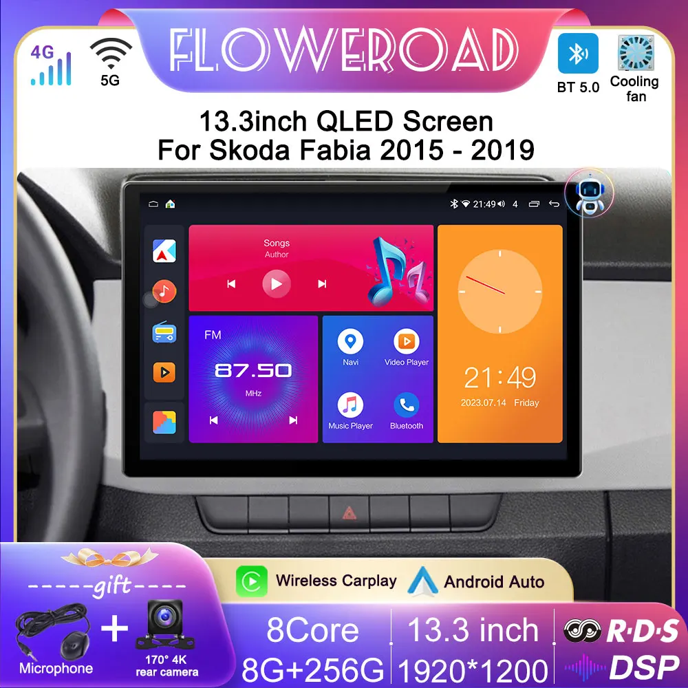 

13inch Android 13 Car Radio Screen For Skoda Fabia 3 III 2015 -2019 Wireless Carplay Multimedia Player GPS Navigation All in one