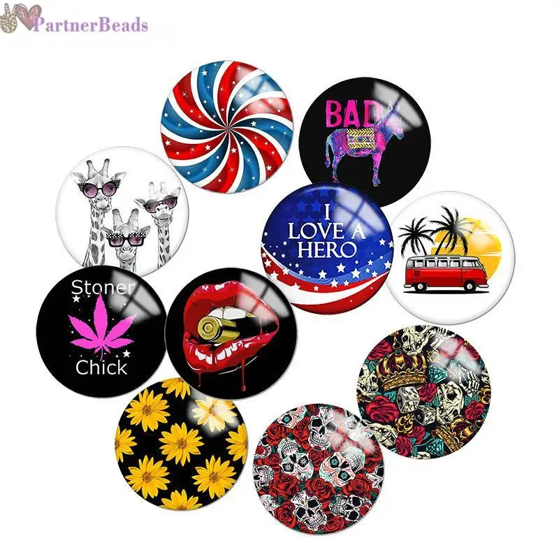 

skull Flower Round Photo Glass Cabochon Glass Beads Flat Back Making Findings 20mm Snap Button N9861