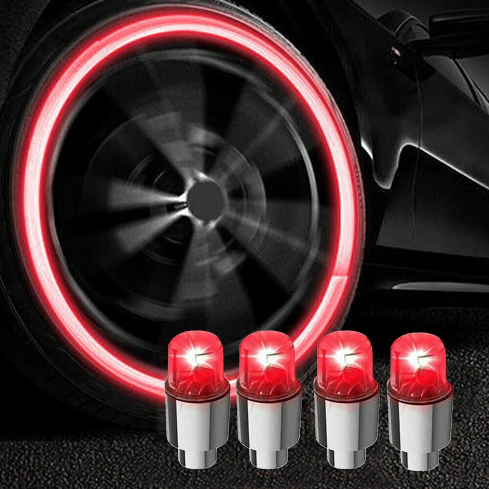 

4Pcs Wheel Light Car Wheel Tire Tyre Air Valve Stem Cap Red LED Light Cap Accessories Rust Resistant Durable