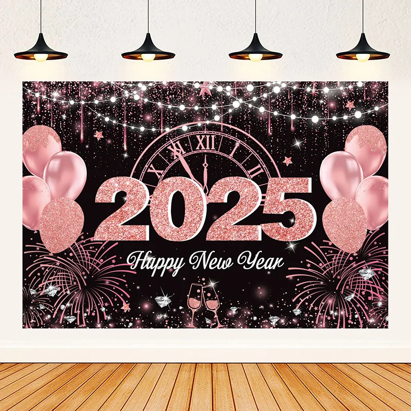 Фон с Новым годом обратный отсчет Hello 2025 блестящие воздушные шары фейерверк фон