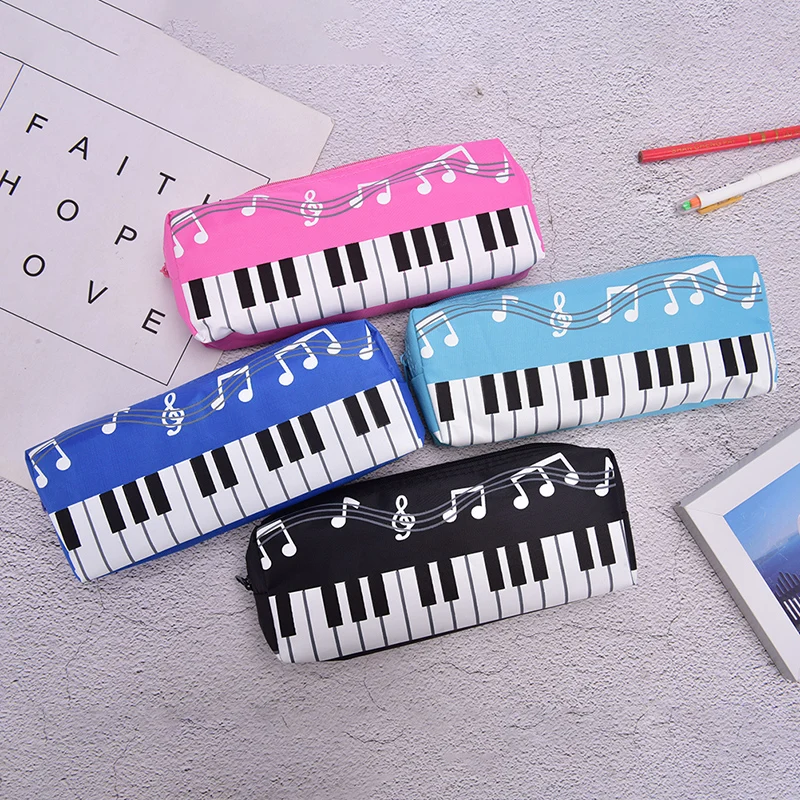 Creative Music Notes Piano Keyboard Pencil Case Canvas Pen Bags Large Capacity Stationery Office School Supplies