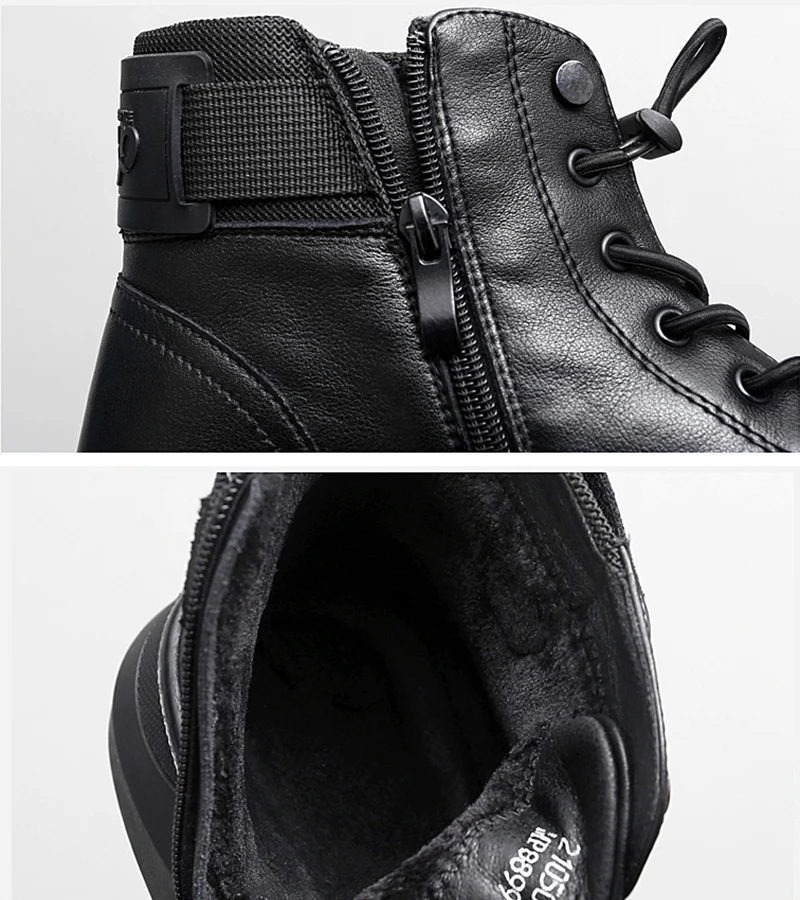 Brand Ankle Boots Black PU Leather Men Shoes Autumn Winter Outdoor High-top Desert Hiking Shoes Tactical Side Zip Platform Boots