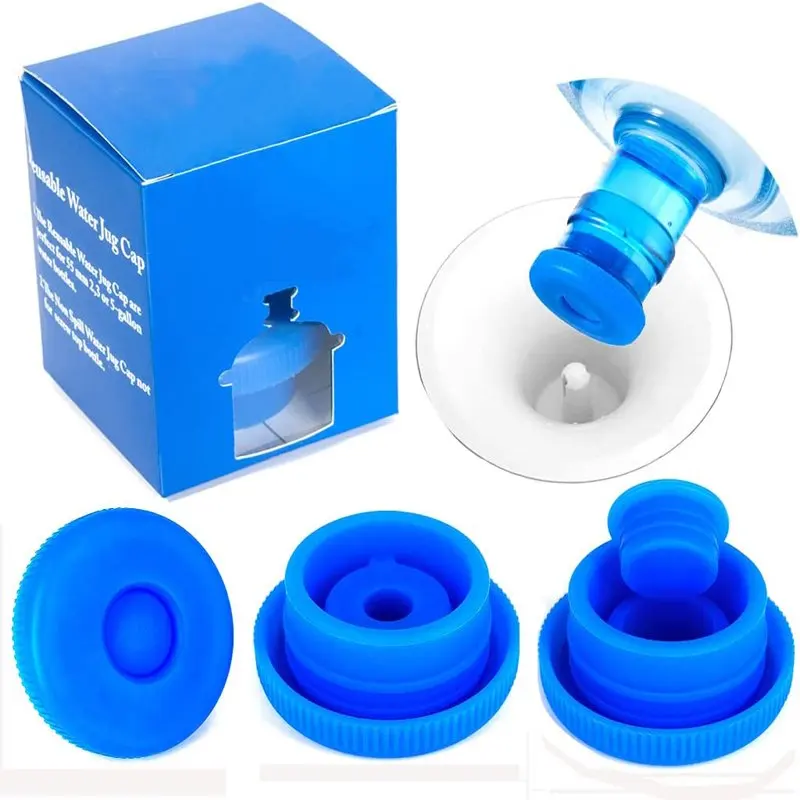 

5 Gallon Water Jug Reusable - Non-Spill 55mm Water Bottle Caps,Silicone Replacement Lids Anti Splash 3 Pack