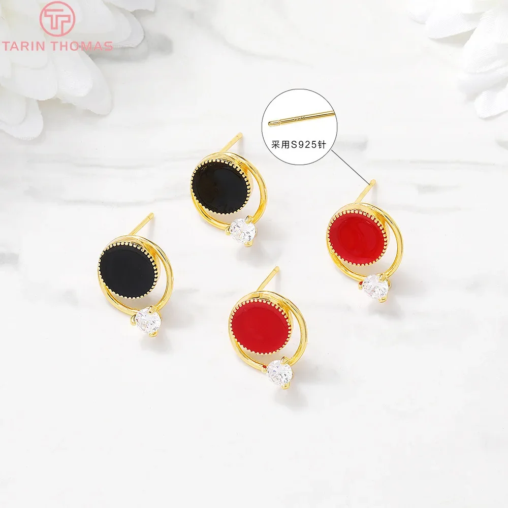 (2383) 6 шт. 13x15 мм 24-каратное золото латунь с цирконом капающее масло круглые