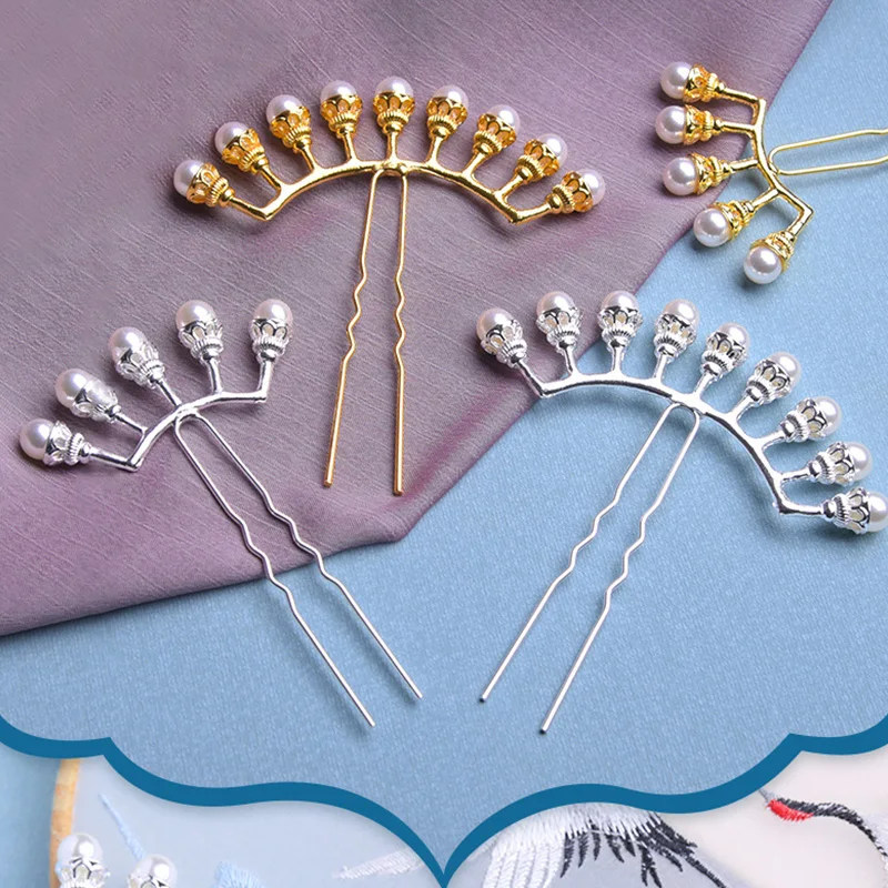 

2pcs/bag Hair Pearls Retro U hairpin Rows of hairpins Alloy Antique Hairpin Women's Accessories Headdress Costume