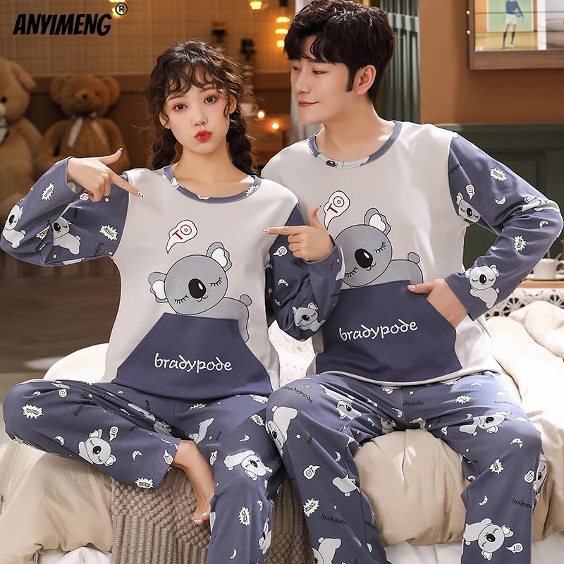 Пижама His and ее модная сочетающаяся пижама с длинными рукавами и мультяшным