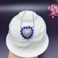 new 925 silver inlaid natural sapphire pendant fresh and lovely simple and atmospheric can be customized