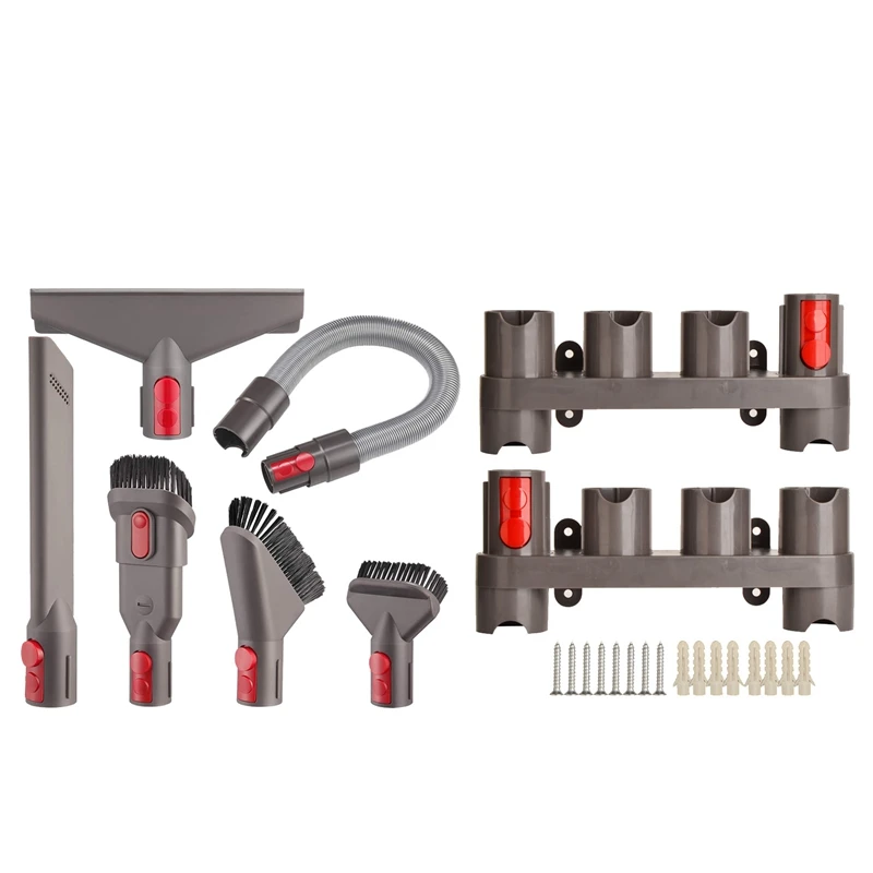 

2 Docking Station Holder Organizer & 6 Flexible Hose Brush Tool Kit,For Dyson V7 V8 V10 V11 SV10 SV11 Vacuum Cleaner