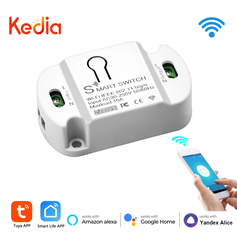 Смарт-выключатель Tuya с Wi-Fi, 10 А/16 А