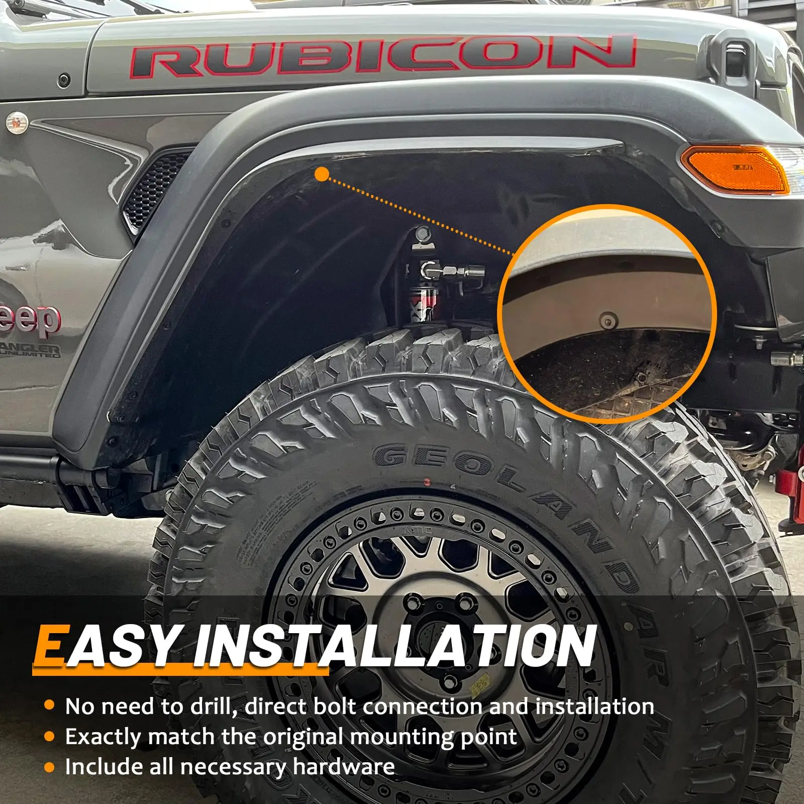Фото Подкрылок переднего и заднего крыла, удлинитель накладки на крыло для Jeep Wrangler JL JLU Rubicon 2018-2024 гг., подкрылки для внедорожных колес №5