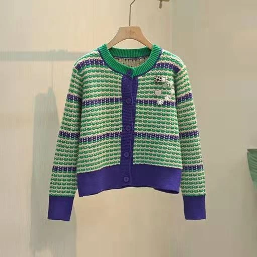 

Green Strip USA Knitted Women Sweater Lady Coat Woman Cardigan Sweaters Female Jumpers Overcoat Jacket Girl Fall Cloth Tops