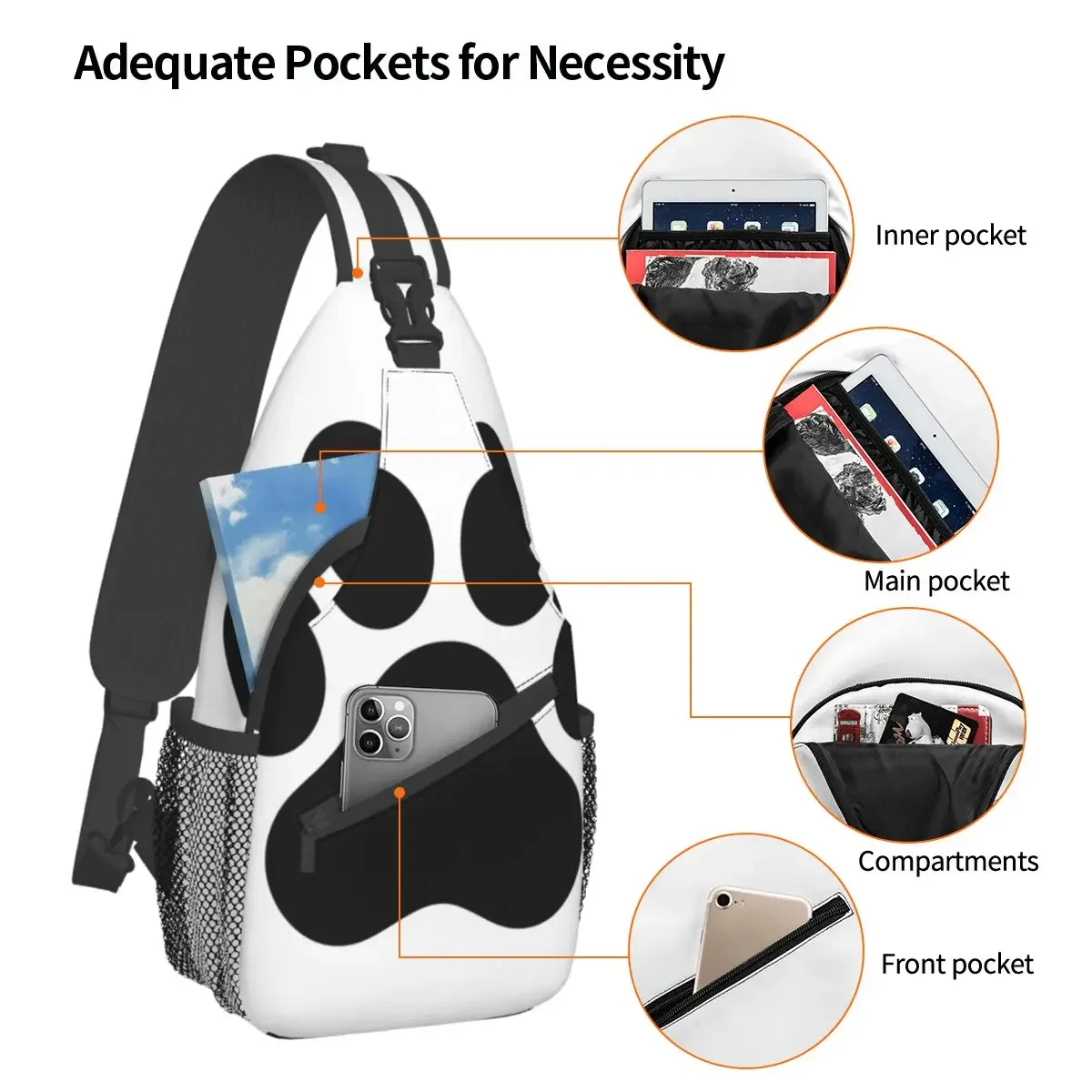 Маленькая сумка-слинг с изображением собачьих лап французского бульдога