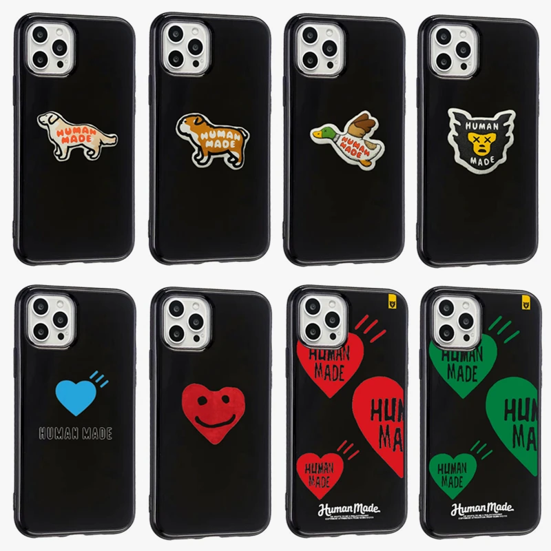 

Cute Cartoon Luxury Brand NIGO HUMAN MADE Frame Shiny Black Jelly Color Phone Case For iPhone11 12 13ProMax XR Xsmax 7Plus Cover