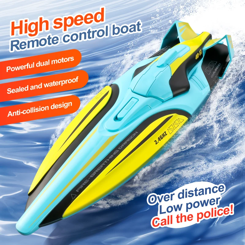 

2.4Ghz Speedboat 4CH Remote Control high speed Boat 30km/H Dual Motors Rechargeable Sealed Waterproof Anti-Collision airship toy