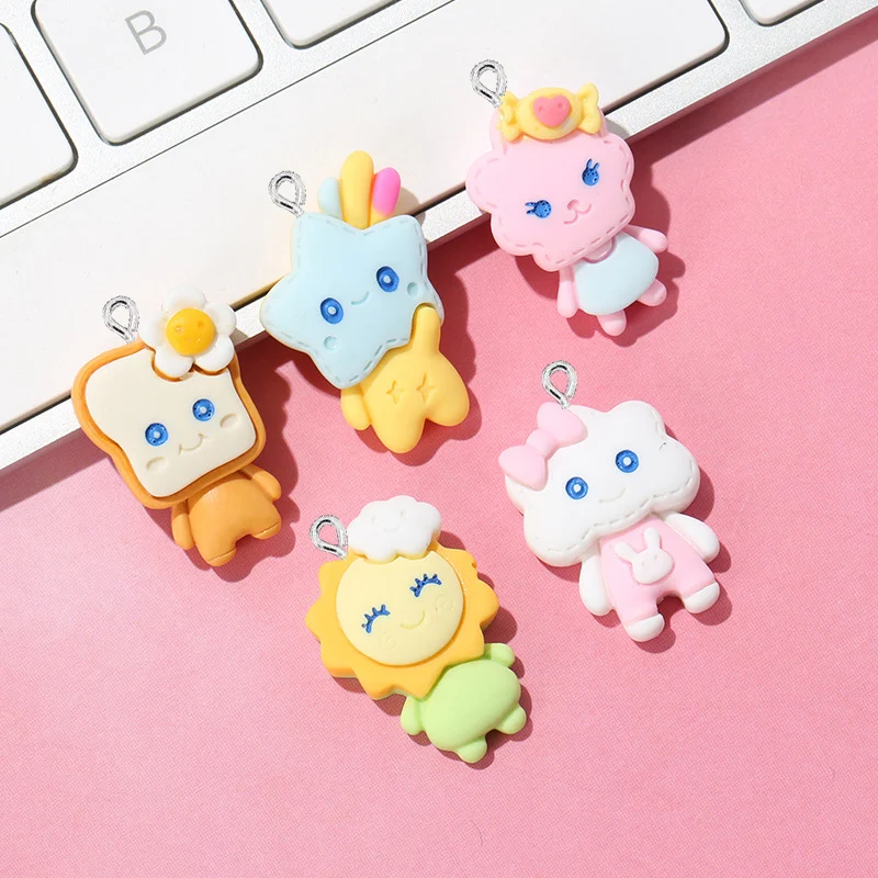 

10 шт. кавайные Мультяшные облака кролик конфеты тостов подвески из смолы для изготовления ювелирных изделий «сделай сам» подвески серьги о...