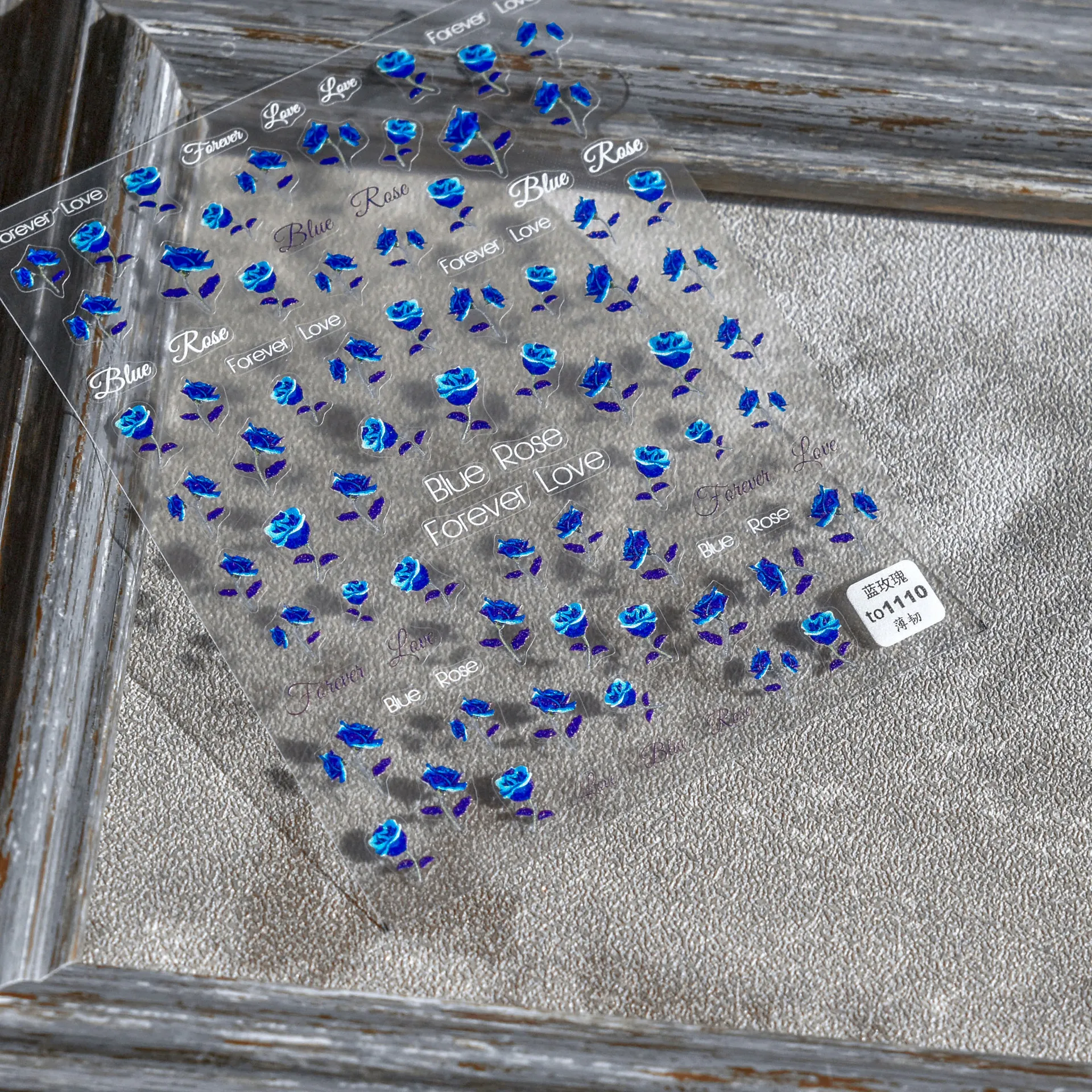 

5D Blue Nail Art Stickers 1 Sheet High Quality Ultra Thin Rose Self Adhesive Slider Nail Art Design